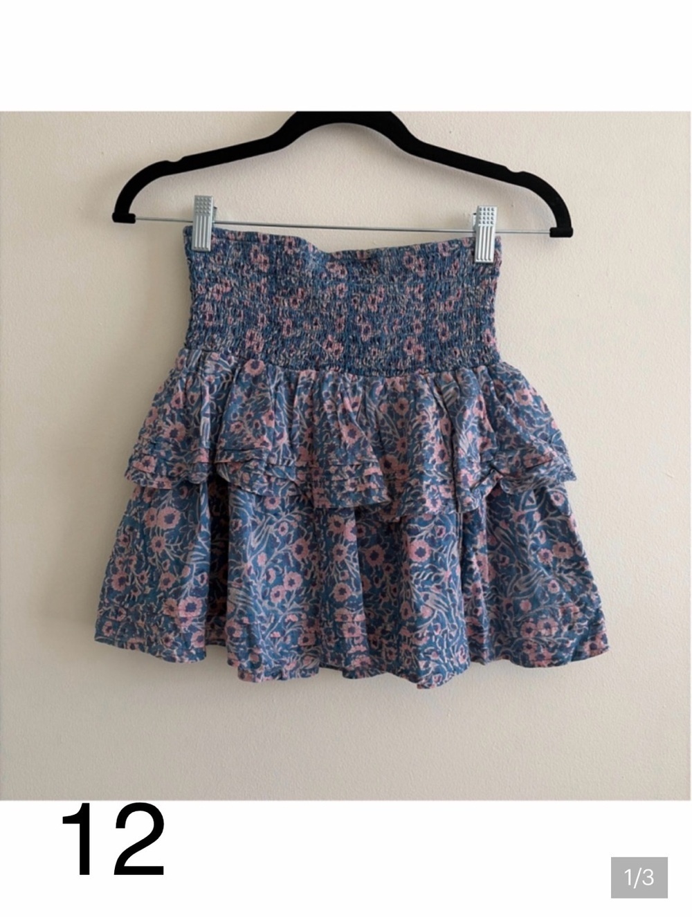 Women's Cleobella Blue Pink Floral Smocked Tiered Mini Skirt S